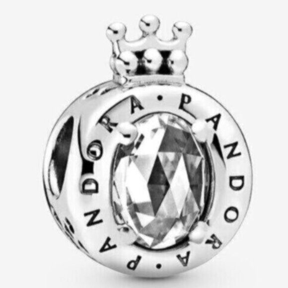 Pandora Sterling Silver Clear Sparkling Crown O Charm For Bracelet S925ALE Silve - Picture 1 of 5